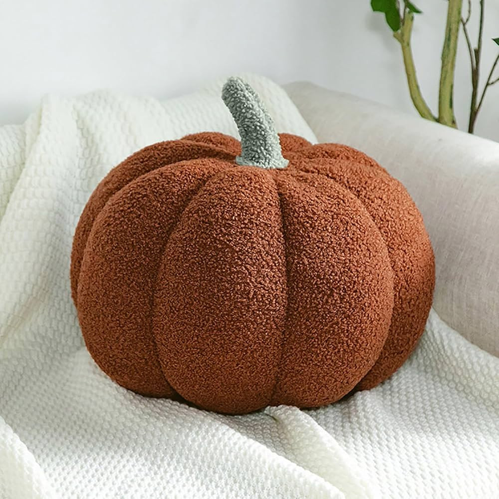 Pumpkin Shape Pillow for Autumn Couch Decorative 3D Sherpa Halloween Pumpkin Throw Pillows Brown ... | Amazon (US)