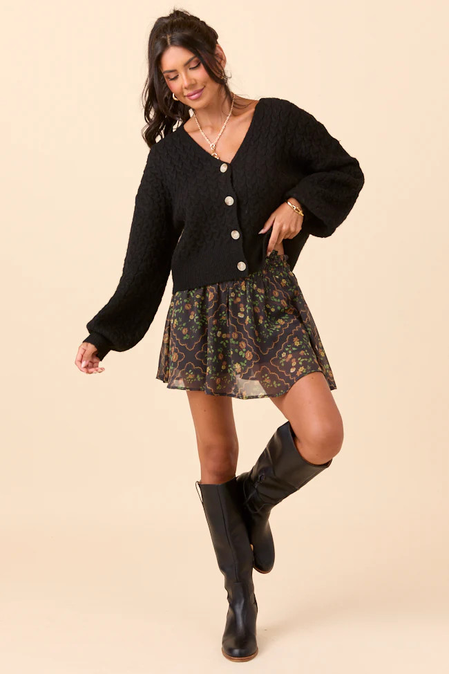 Heather Black V-Neck Cardigan | Pink Lily