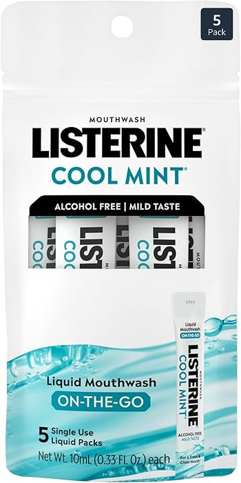 Listerine On-The-Go Cool Mint Alcohol Free Mouthwash Packets, Oral Rinse in Individual Packets Ki... | Amazon (US)