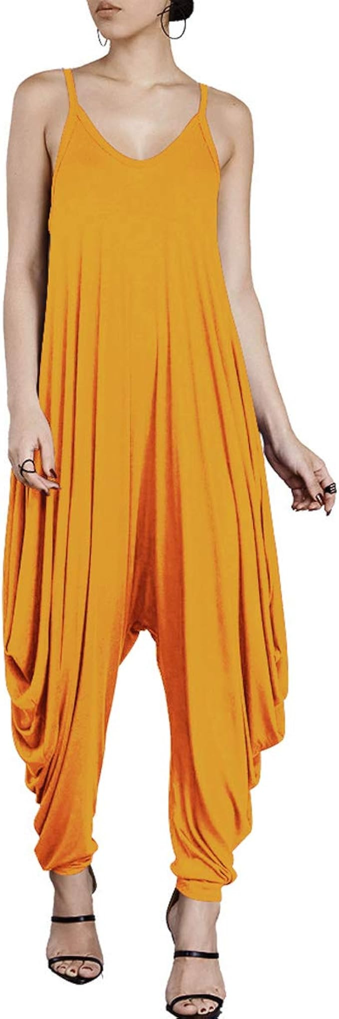 Dreamskull Women's Punk Spaghetti Strap Jumpsuit V Neckline Comfy Loose Harem One Piece Romper | Amazon (US)