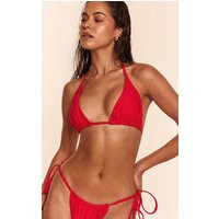 Red Ruched Tie Front Triangle Bikini Top, Red | PrettyLittleThing UK