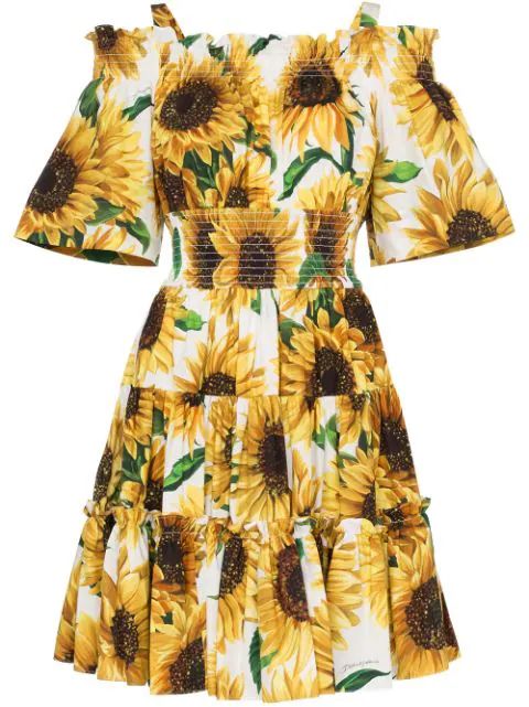 Dolce & Gabbanasunflower print off-the-shoulder dress | FarFetch Global