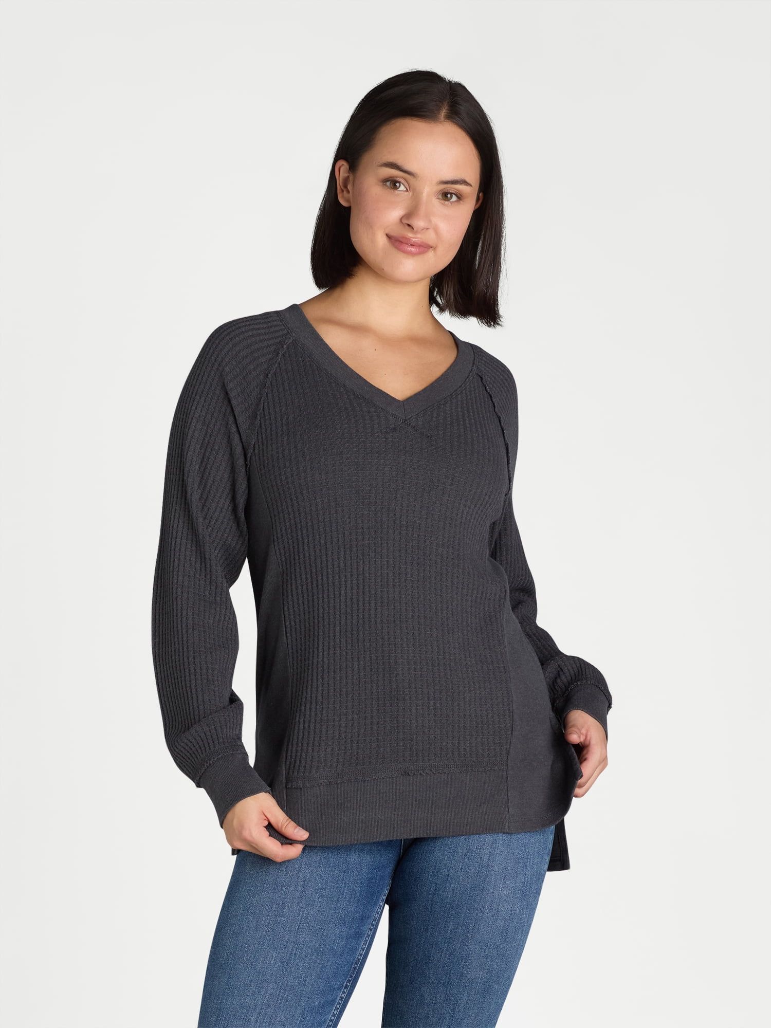 Time and Tru Women's Waffle Knit Sweatshirt, Sizes XS-XXXL | Walmart (US)