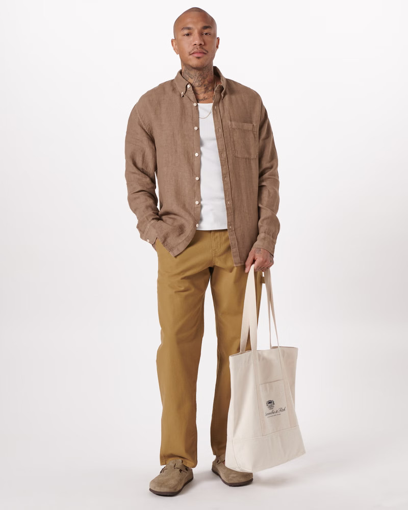 Men's Linen Button-Up Shirt | Men's Tops | Abercrombie.com | Abercrombie & Fitch (US)