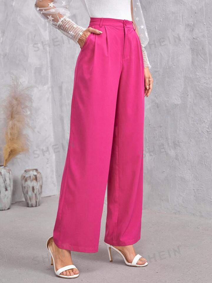 SHEIN Essnce Solid Zip Up Straight Leg Pants | SHEIN USA | SHEIN