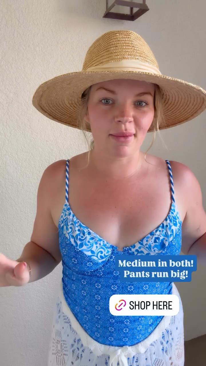 How cute is this one piece swimsuit and these cover-up pants?!  ☀️💙 wearing a  Medium in both!
Pants run big!

#LTKSeasonal #LTKMidsize #LTKSwim