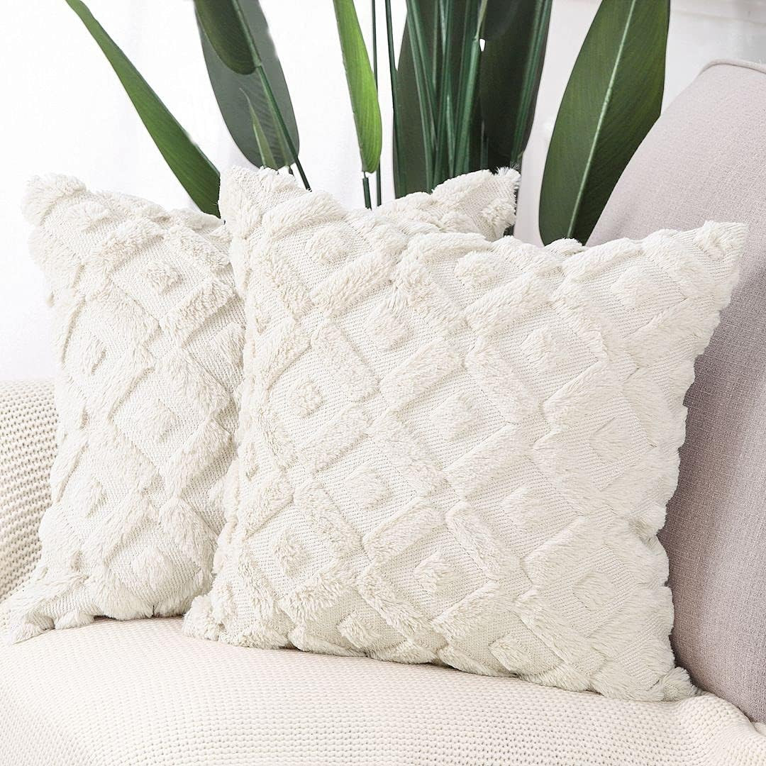 MADIZZ Pack of 2 Soft Plush Short Wool Velvet Decorative Throw Pillow Covers Luxury Style Cushion... | Amazon (US)