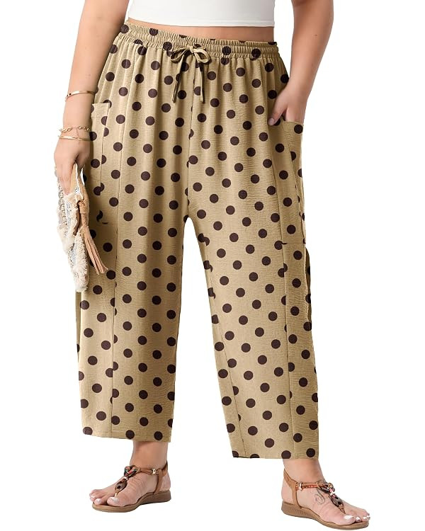 Plus Size Pants for Women Wide Leg Cropped High Waisted Flowy Lightweight Pull On Loose Fit Summe... | Amazon (US)