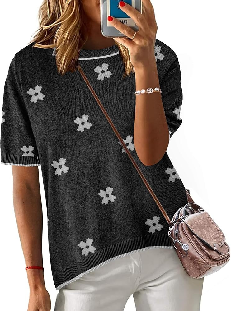 Zeagoo Womens Summer Tops Dressy Casual Short Sleeve Sweaters Crew Neck Lightweight Knit Tops Loo... | Amazon (US)