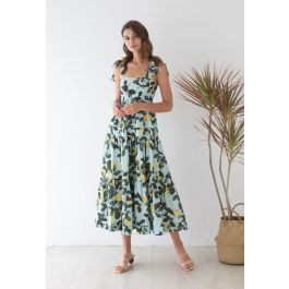 Minty Lemon Printed Tie-Strap Maxi Dress | Chicwish