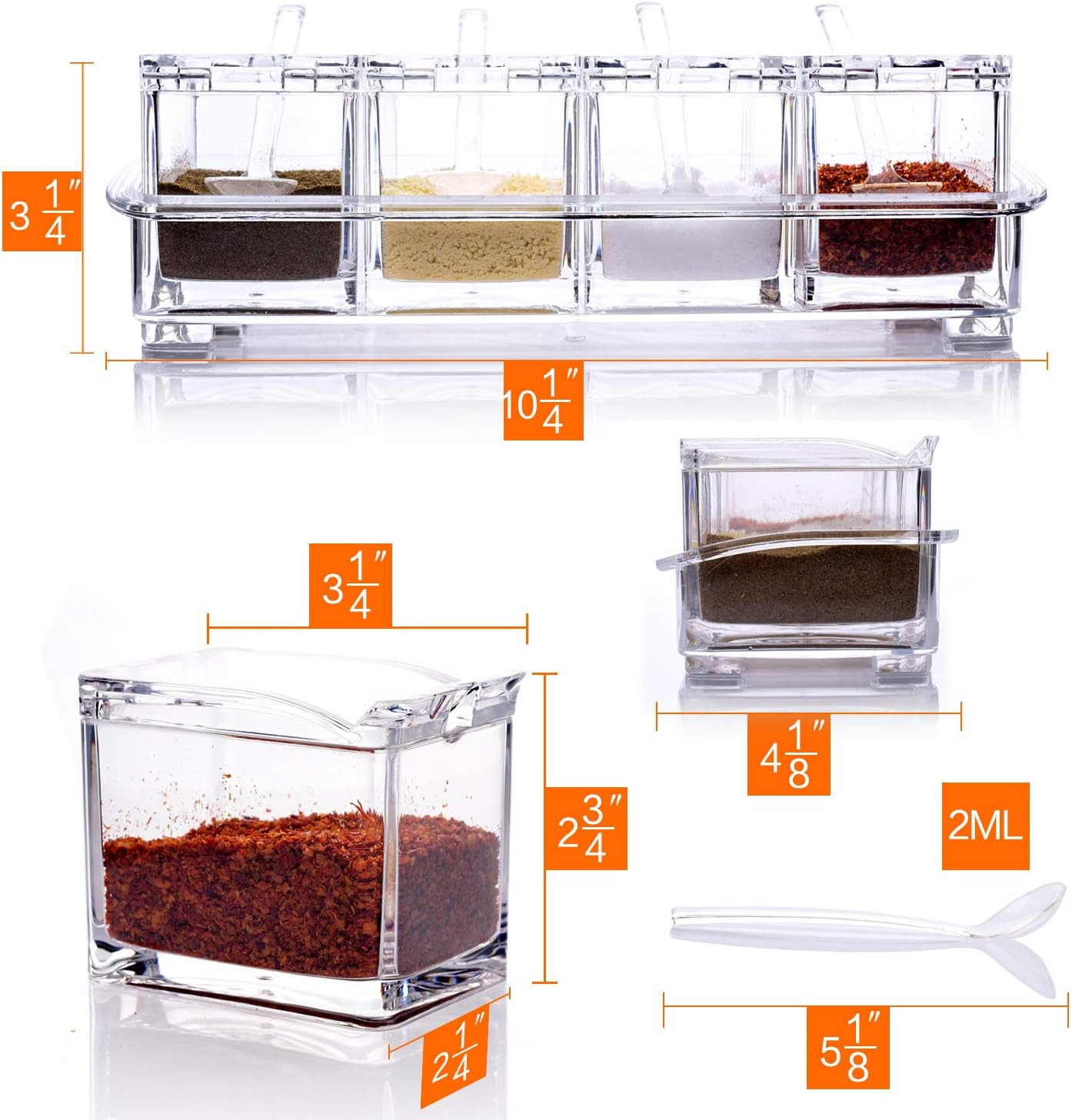 ME.FAN Clear Seasoning Rack Spice Pots - 4 Piece Acrylic Seasoning Box - Storage Container Condim... | Amazon (US)