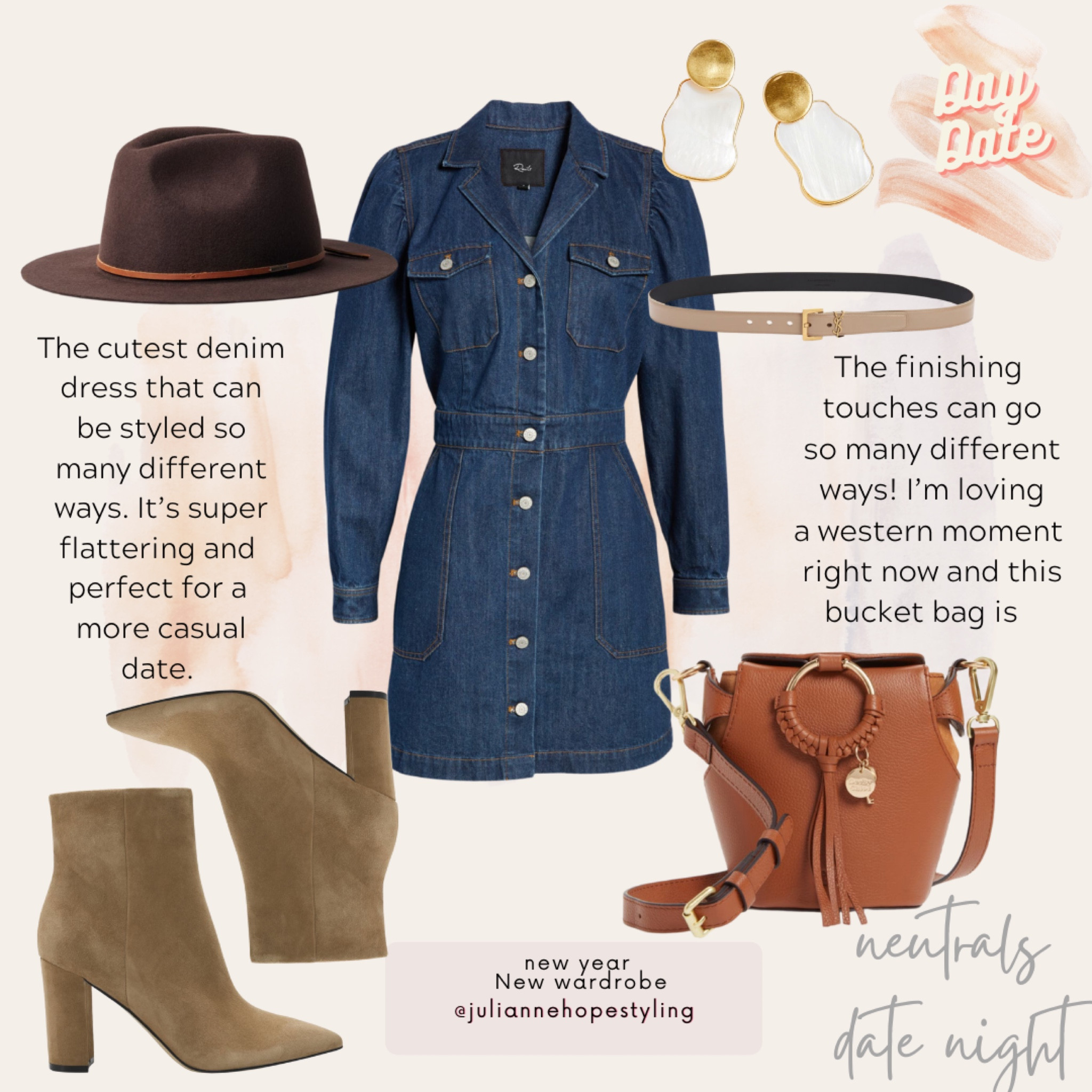 Date night, western, denim dress, ysl belt 