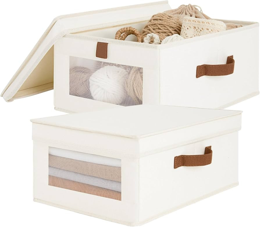 LoforHoney Home Fabric Storage Bins with Lids, Foldable Clothes Baskets with Clear Window, Closet... | Amazon (US)