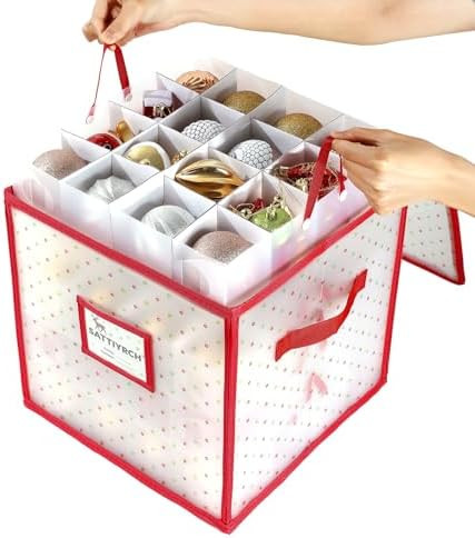 Sattiyrch Plastic Christmas Ornament Storage Box,4 Tray Customizable Divider, Zippered Closure, D... | Amazon (US)