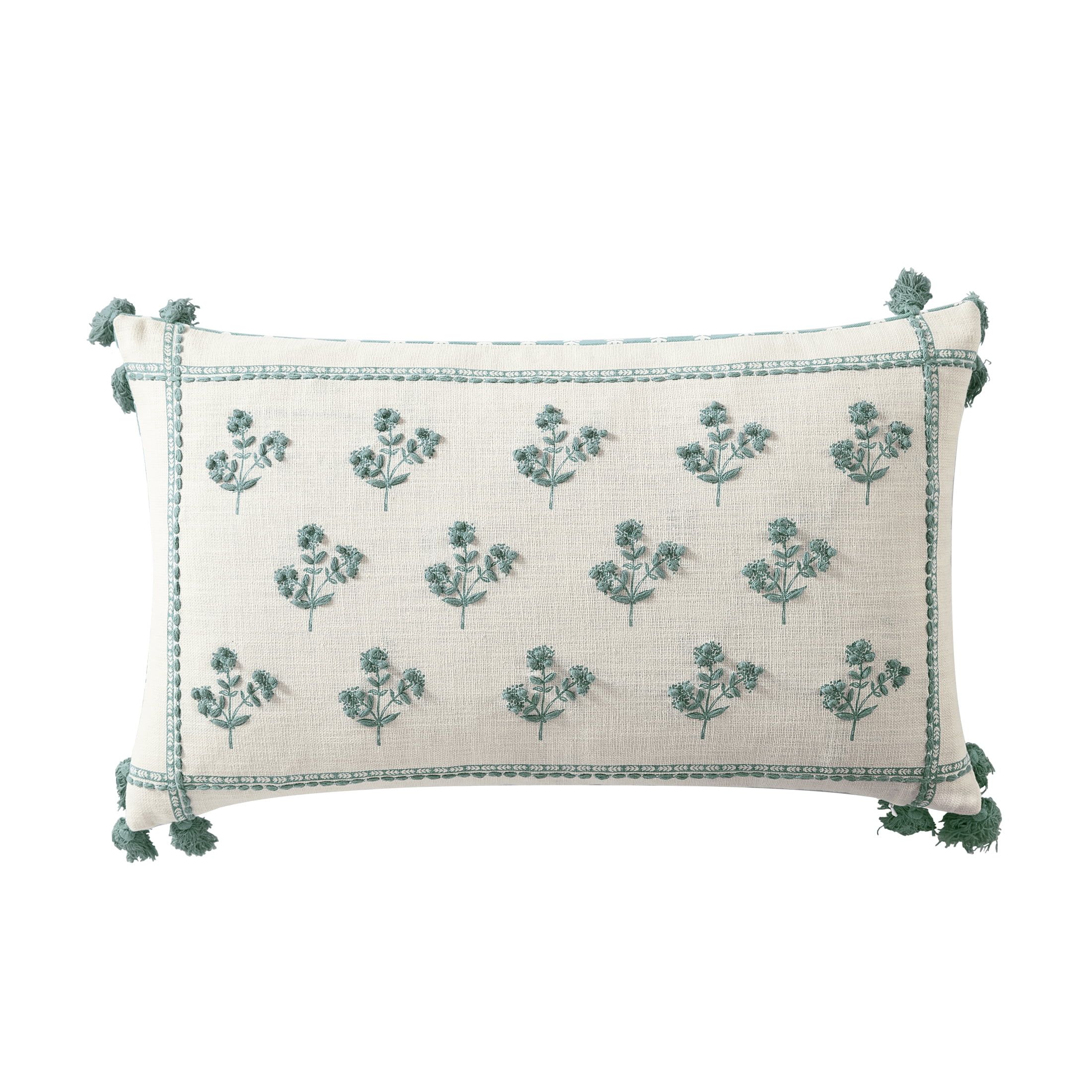 Better Homes & Gardens, Green Block Print Floral Decorative Pillow, Oblong, 14"x24", Green, 1 Pie... | Walmart (US)