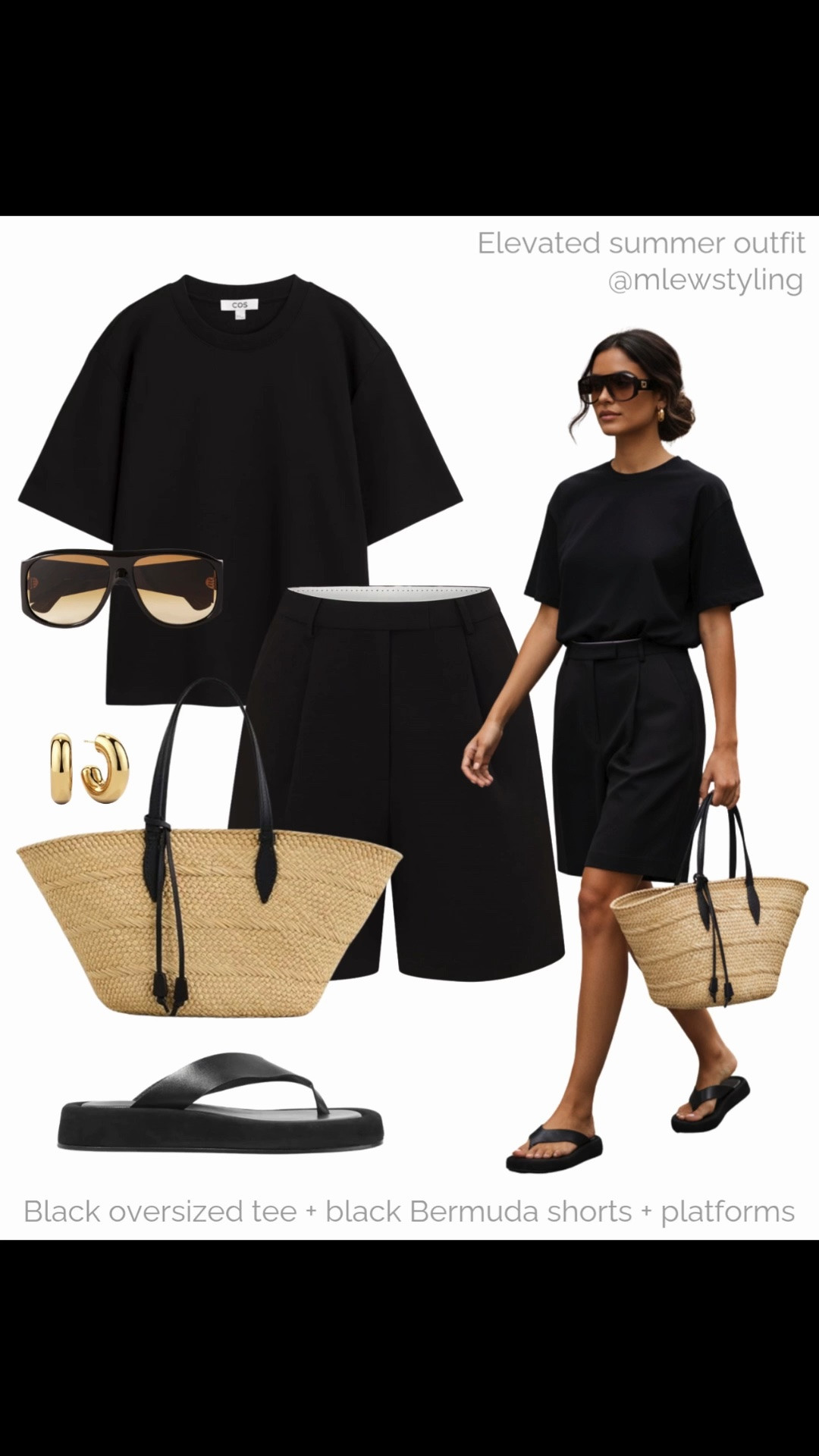 All black summer outfit 〰️

Tags: DISSH Bermuda shorts, oversized t-shirt, hunting season raffia beach bag, the row sandals, aviator sunglasses, gold hoop earrings, neutral outfit formula, capsule wardrobe

#LTKsummer #LTKshoes #LTKbag