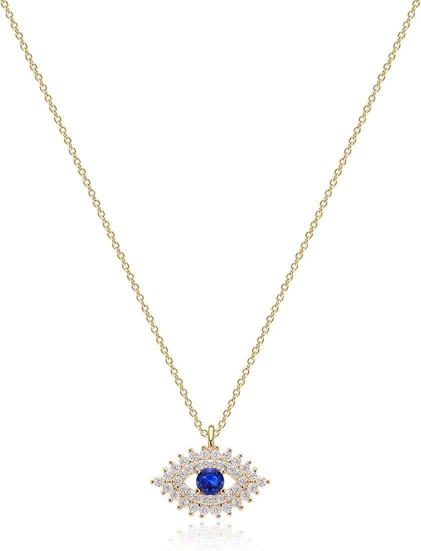 MEVECCO Gold Dainty Evil Eye Necklace for Women 18K Gold Plated Cute Delicate Solitaire Cubic Zir... | Amazon (US)