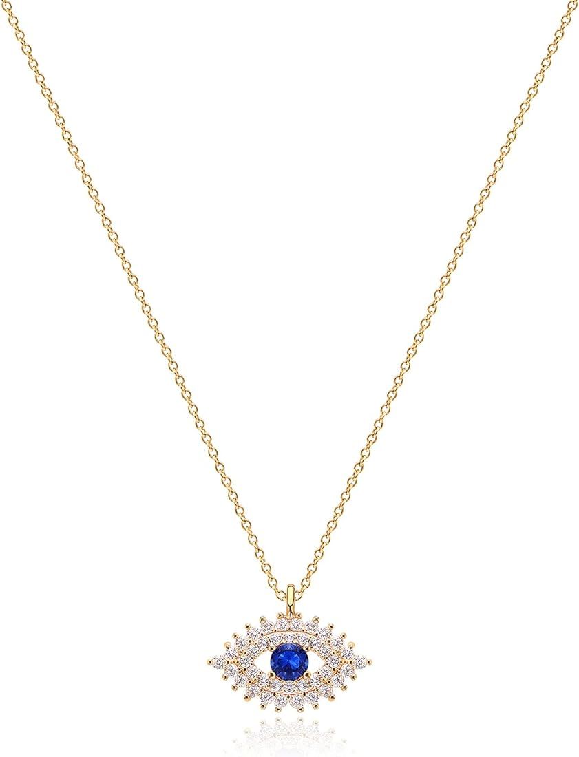 MEVECCO Gold Dainty Evil Eye Necklace for Women 18K Gold Plated Cute Delicate Solitaire Cubic Zir... | Amazon (US)
