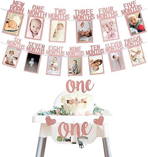 Rose Gold 1st Birthday Baby Photo Banner for Newborn to 12 Months and Alphabet ONE Bunting, Alpha... | Amazon (US)