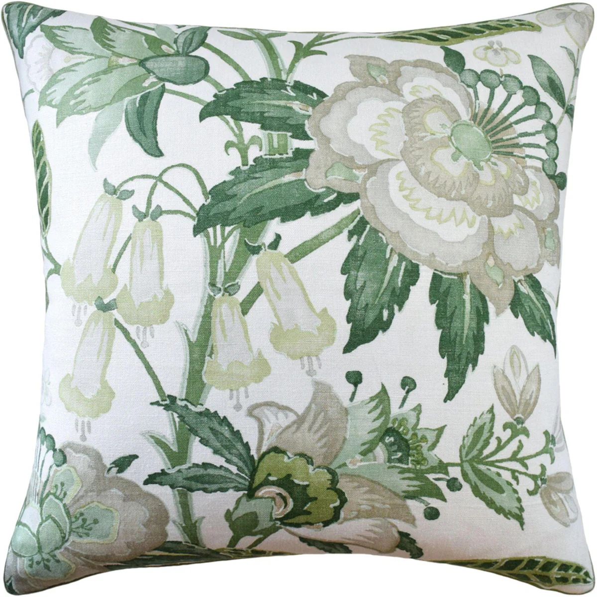 Green Floral Design Linen Pillow | The Well Appointed House, LLC
