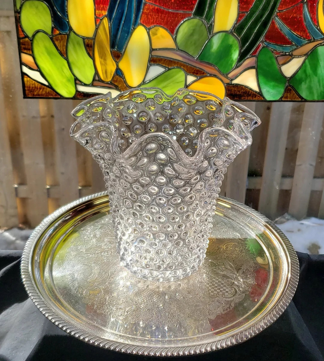 Vintage Large Crystal Clear Hobnail Ruffle Top Vase Duncan & Miller Glass 1930's Decor, Vintage V... | Etsy (US)
