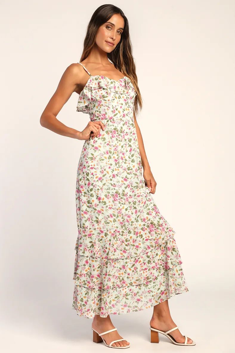 Darling Blossoms Mint Floral Print Ruffled Maxi Dress | Lulus (US)