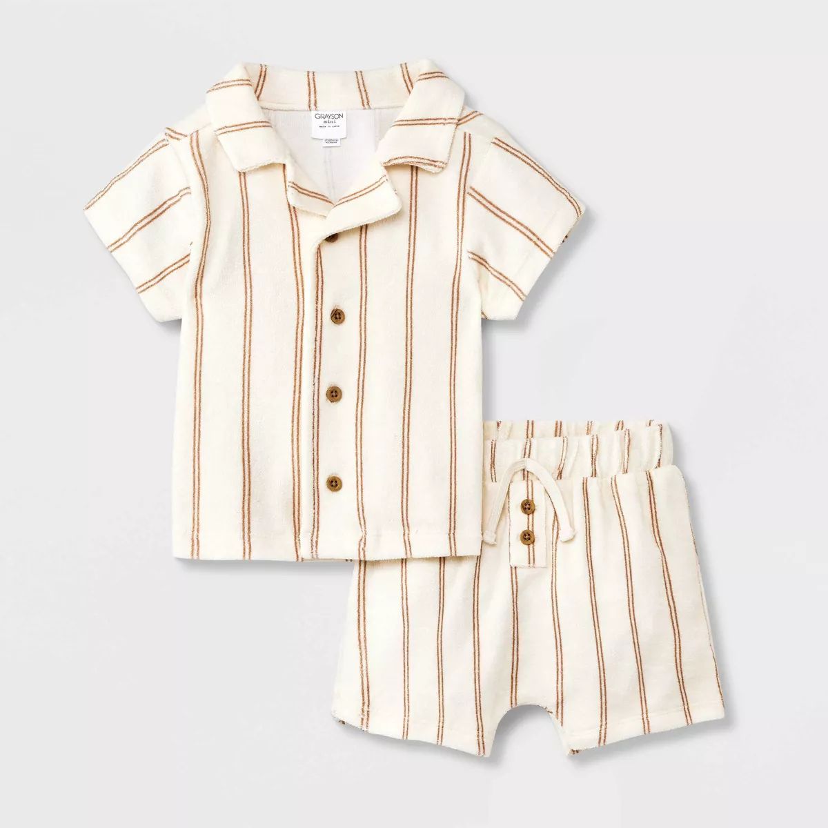Grayson Mini Baby Boys' Striped Top & Bottom Set - Off-White 12M | Target