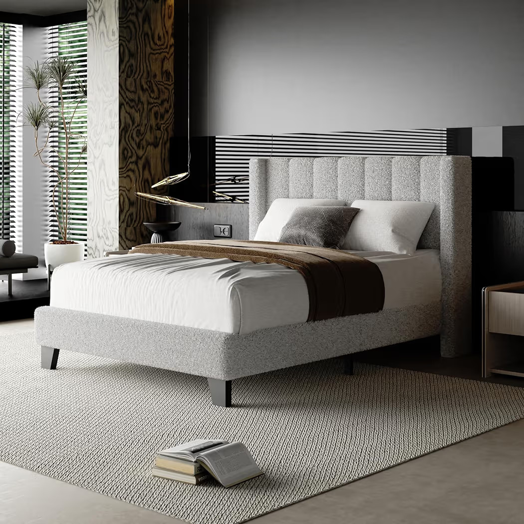 Full Bed Frame with Headboard Upholstered Platform Bed Frame with Teddy Velvet Headboard, Wooden ... | Amazon (US)