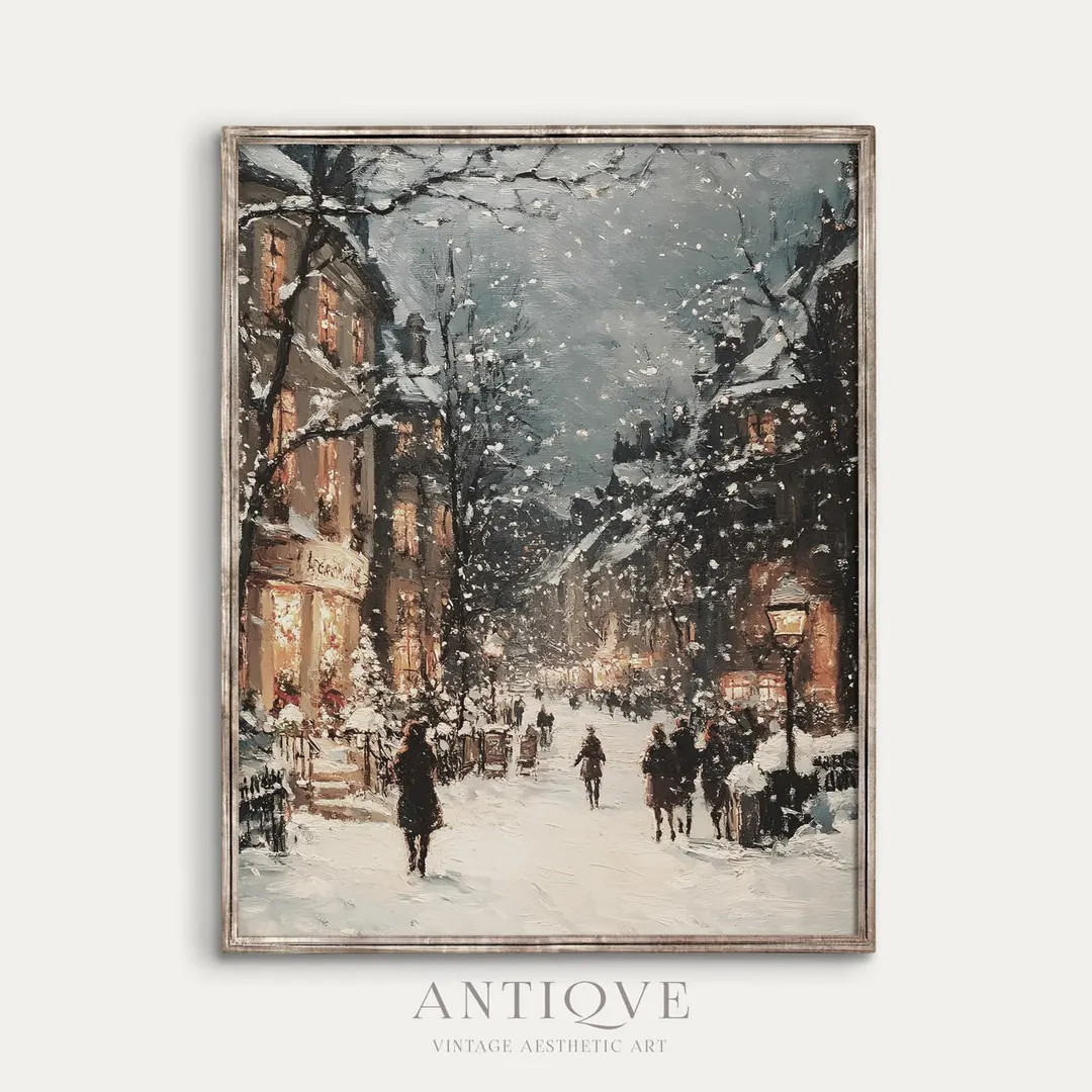 Snowy Busy Village Street | Winter Print | Christmas Decor | Digital Download | 2022_V | Etsy (US)