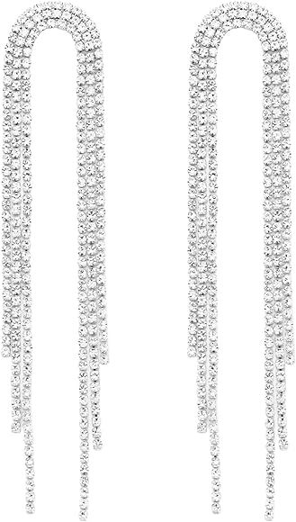SELOVO Big Chain Tassel Statement Earrings Bridal Wedding Rhinestone Dangle Earrings | Amazon (US)