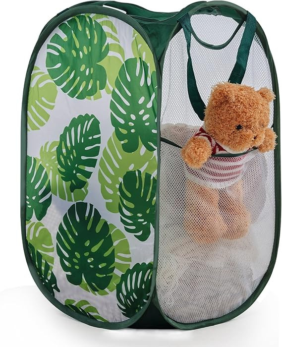 TECHMILLY Collapsible Mesh Pop Up Laundry Hamper with Sturdy Handles and Side Pocket - Portable F... | Amazon (US)