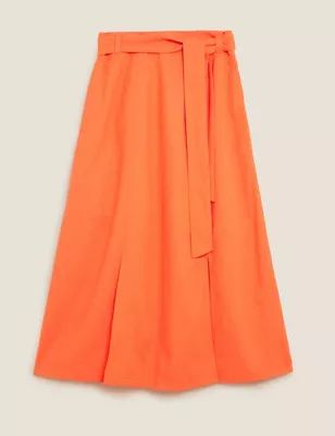 Linen Blend Side Split Midi A-Line Skirt | Marks & Spencer (UK)