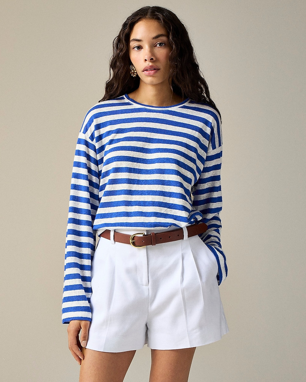 New relaxed linen long-sleeve T-shirt in stripe | J. Crew US