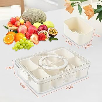 Snackle Box Container, 8 Compartment Divided Serving Tray with Lid and Handle, Snack Box Containe... | Amazon (US)