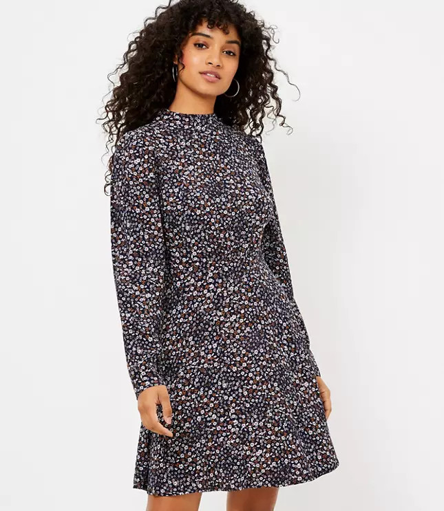Floral Mock Neck Flare Dress | LOFT