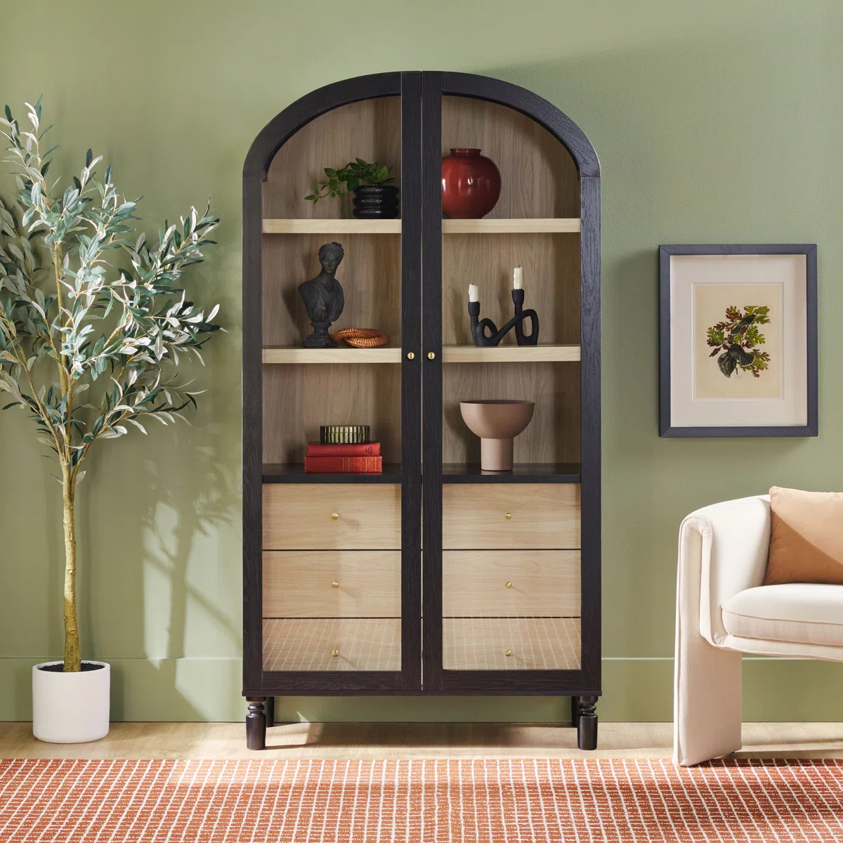 Holzhauer Modern Arched Glass Bookcase With Cabinet | Wayfair North America