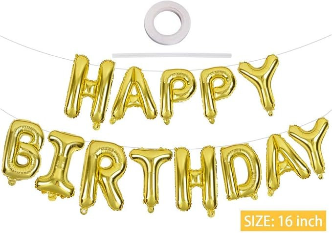 Gold Happy Birthday Balloons Banner, 3D Hanging Foil Mylar Letters Balloons for Kids and Adults I... | Amazon (US)