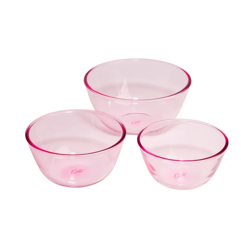 Paris Hilton 3 Piece Glass Bowl Set, Microwave and Dishwasher Safe, Pink Tinted Glass | Walmart (US)