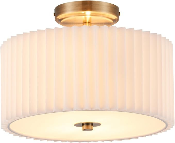 VONLUCE Semi Flush Mount Ceiling Light, 12.2'' Ceiling Light Fixture with Pleated Shade, 2-Light ... | Amazon (US)