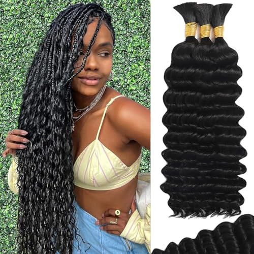 Human Braiding Hair for Boho Braids Human 110g 20 Inch Curly Boho Hair for Braiding Knotless 12A Deep Wave Bulk Bohemian 3 Bundles/Pack Natural Color | Amazon (US)