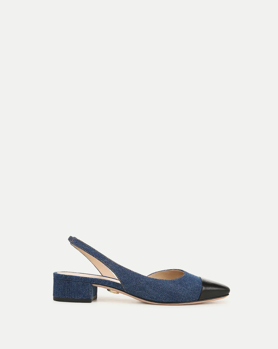 Veronica Beard Cecile Denim Cap-Toe Slingback Indigo Black | Veronica Beard