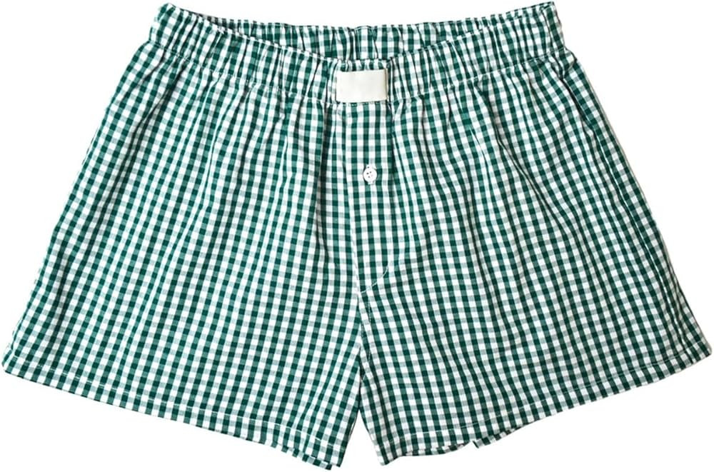 Women Y2K Plaid Pajamas Shorts Elastic Waist Wide Leg Gingham Boxer Lounge Shorts Checked Pj Bott... | Amazon (US)