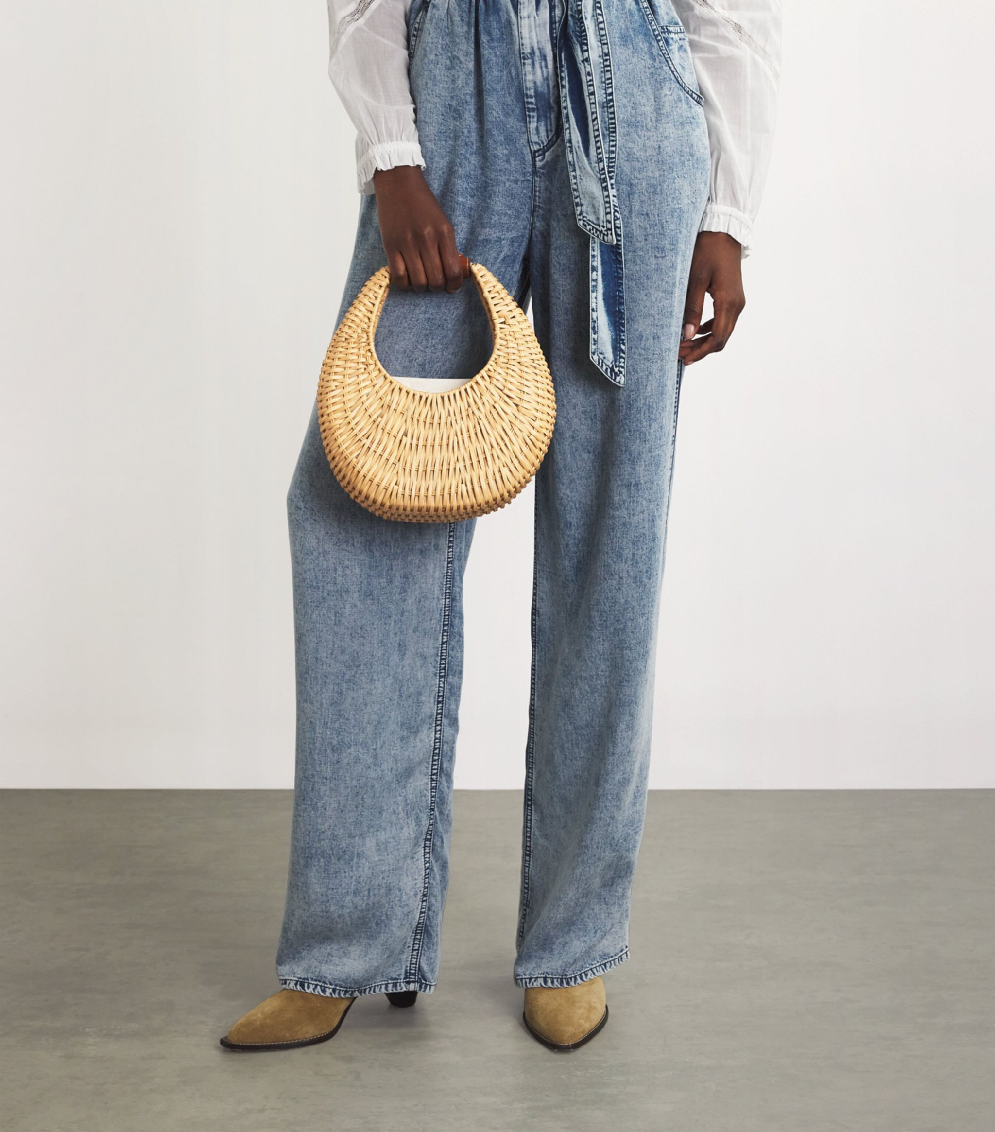 Wicker Mini Moon Top-Handle Bag | Harrods