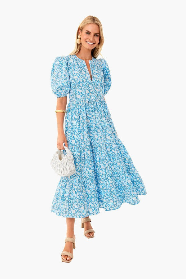 Canary Blue Puff V-Neck Maxi Dress | Tuckernuck (US)