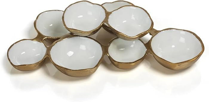Zodax Cluster of 8 Round Serving Bowls Gold and White 12.75 in x 7.25 in x 2.25 in | Amazon (US)