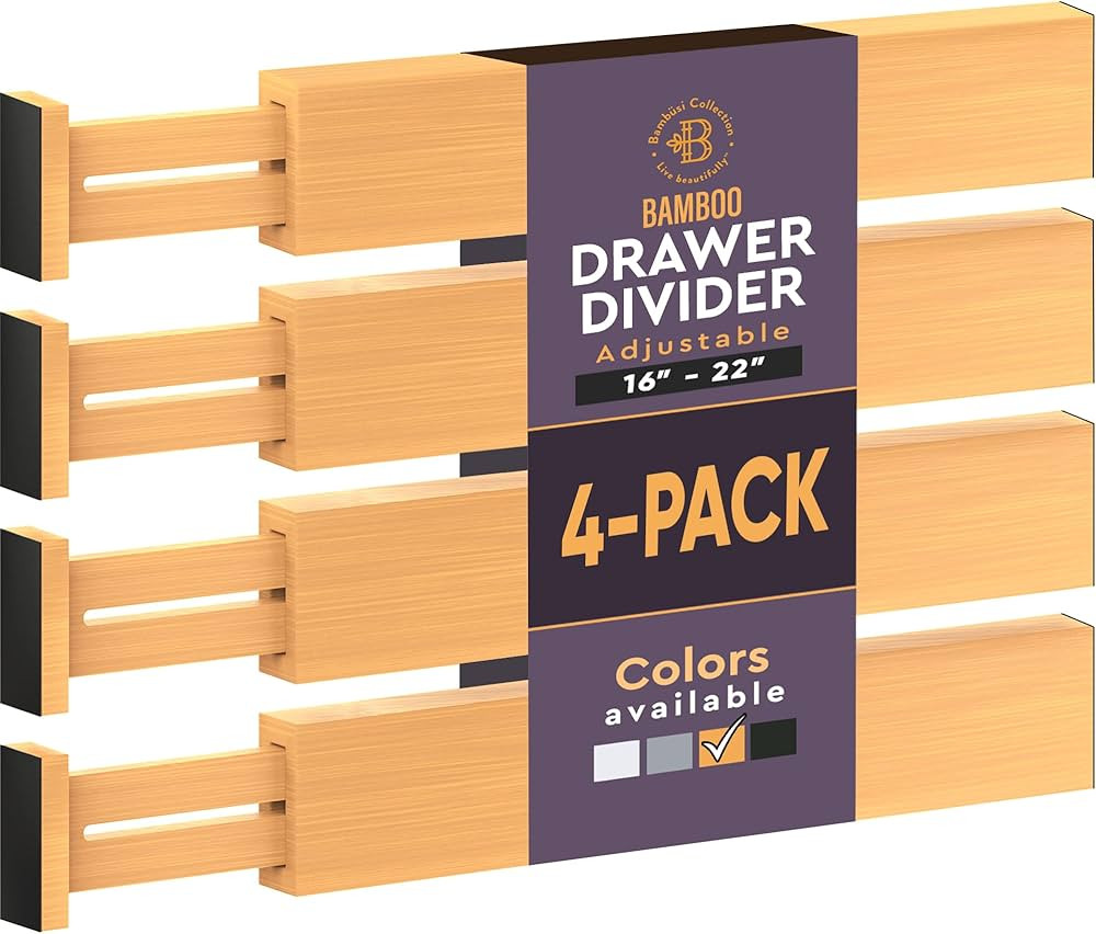 4 Pack Drawer Dividers Bamboo 2.6" High, 16-22" Adjustable Drawer Organizers for Clothes, Expanda... | Amazon (US)