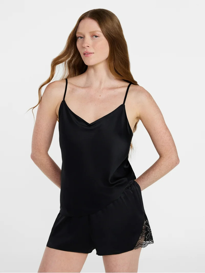 Joyspun Women’s Lace Trim Satin Cami and Shorts Set, Sizes S-3X | Walmart (US)