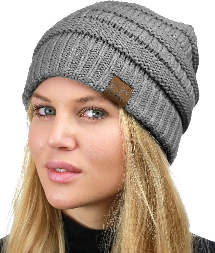 C.C Unisex Chunky Soft Stretch Cable Knit Warm Fuzzy Lined Skully Beanie | Amazon (US)