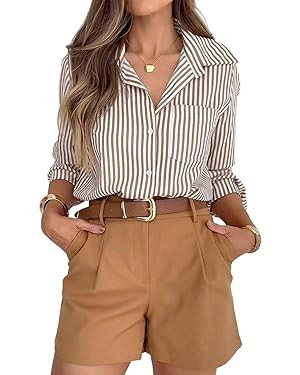 siliteelon Striped Button Down Shirts for Women Dress Shirts Long Sleeve Casual Collared Office W... | Amazon (US)