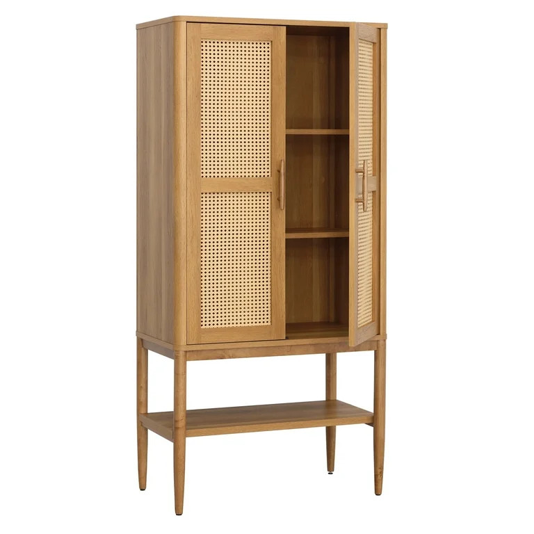 Better Homes & Gardens Springwood Caning Storage Cabinet, Light Honey Finish | Walmart (US)